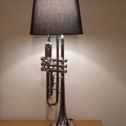 Trumpet Lamp, Silver With Round Walnut Base, New - thumbnail 3