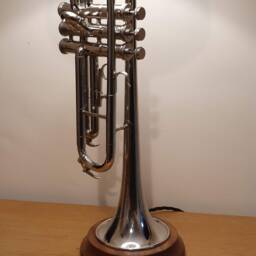Trumpet Lamp, Silver With Round Walnut Base, New - thumbnail 2