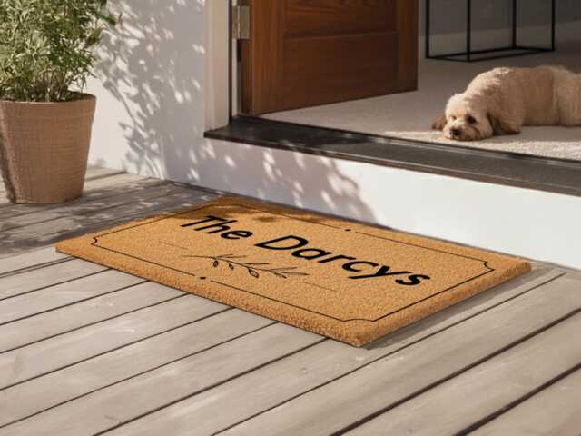 Family Name Doormat - Modern Minimal Olive Branch Border - Personalised Custom Welcome Mat - image 1
