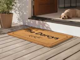 Family Name Doormat - Modern Minimal Olive Branch Border - Personalised Custom Welcome Mat - thumbnail 1
