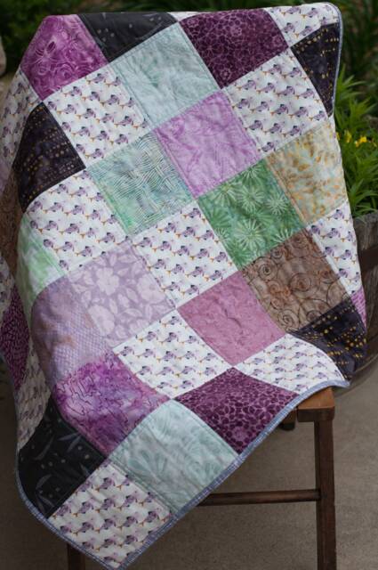 Fish Girl Blanket, Nature Quilt, Batik Baby Blanket, Baby Quilt, Shower Gift, Purple Green Brown Black & White - image 1
