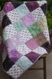 Fish Girl Blanket, Nature Quilt, Batik Baby Blanket, Baby Quilt, Shower Gift, Purple Green Brown Black & White - thumbnail 1