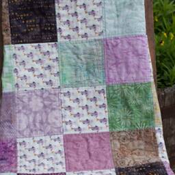 Fish Girl Blanket, Nature Quilt, Batik Baby Blanket, Baby Quilt, Shower Gift, Purple Green Brown Black & White - thumbnail 3