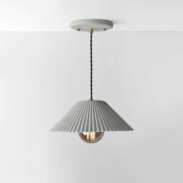 Large Montebello - Ceramic Pendant Ceiling Light Handmade Minimalist Scalloped Hanging Fixture in Fog Gray - image 1