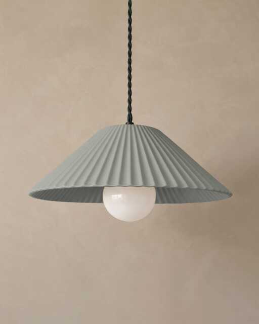 Large Montebello - Ceramic Pendant Ceiling Light Handmade Minimalist Scalloped Hanging Fixture in Fog Gray - image 1