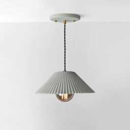 Large Montebello - Ceramic Pendant Ceiling Light Handmade Minimalist Scalloped Hanging Fixture in Fog Gray - thumbnail 1