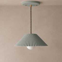 Large Montebello - Ceramic Pendant Ceiling Light Handmade Minimalist Scalloped Hanging Fixture in Fog Gray - thumbnail 2