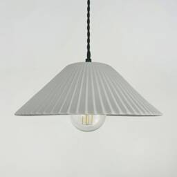 Large Montebello - Ceramic Pendant Ceiling Light Handmade Minimalist Scalloped Hanging Fixture in Fog Gray - thumbnail 3