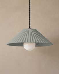 Large Montebello - Ceramic Pendant Ceiling Light Handmade Minimalist Scalloped Hanging Fixture in Fog Gray - thumbnail 1