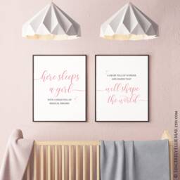 Here Sleeps A Girl Quote - Blush Pink Newborn Baby Quotes Wall Art Printable, Also Great As Young Decor, Or Shower Gift 40254 - thumbnail 2