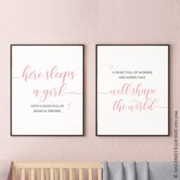 Here Sleeps A Girl Quote - Blush Pink Newborn Baby Quotes Wall Art Printable, Also Great As Young Decor, Or Shower Gift 40254 - thumbnail 1