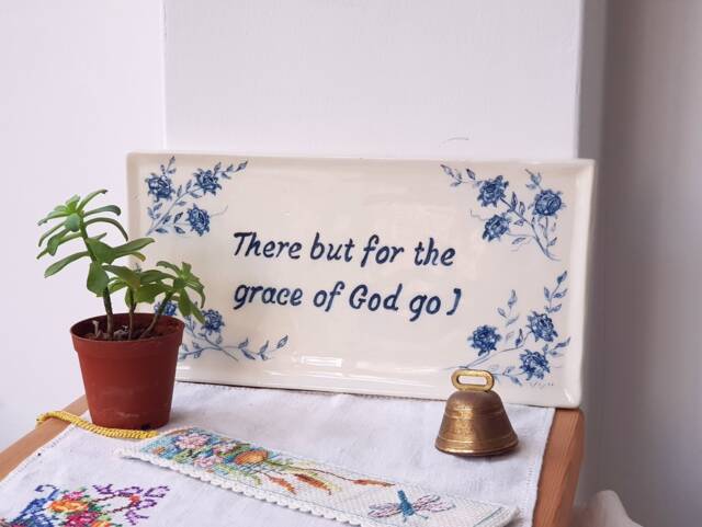 Custom Ceramic Door Sign Delft Blue Floral Wall Decor, Faith Gift - image 1