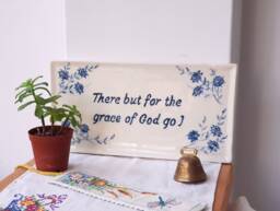 Custom Ceramic Door Sign Delft Blue Floral Wall Decor, Faith Gift - thumbnail 1