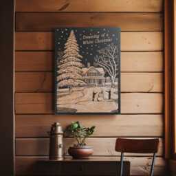 A White Christmas Engraved Wood Panel - Cute Block Print Wall Art, Building Snowman Illustration Print, Holiday Home Decor Gift - thumbnail 3