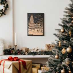A White Christmas Engraved Wood Panel - Cute Block Print Wall Art, Building Snowman Illustration Print, Holiday Home Decor Gift - thumbnail 2