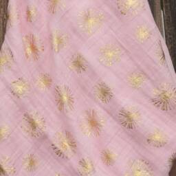 Baby Pink & Metallic Gold Dandelion Muslin Swaddle Blanket, Swaddle, Dandelion, & Gold, Swaddling - thumbnail 3