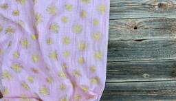 Baby Pink & Metallic Gold Dandelion Muslin Swaddle Blanket, Swaddle, Dandelion, & Gold, Swaddling