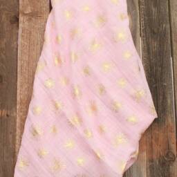 Baby Pink & Metallic Gold Dandelion Muslin Swaddle Blanket, Swaddle, Dandelion, & Gold, Swaddling - thumbnail 4