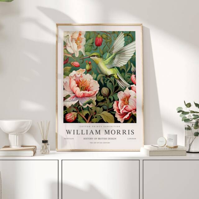 William Morris Print, Art, Exhibition Poster, Birds Morris, Green, Hummingbird Wall Art - image 1