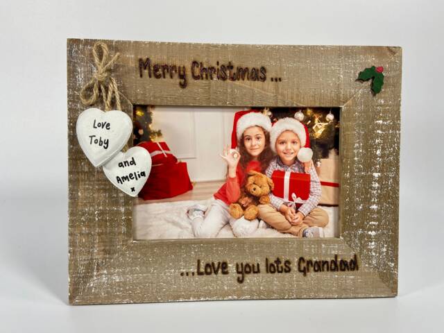 Merry Christmas Nan Grandad Photo Frame - Personalised Xmas Gift Driftwood Picture 6X4 - image 1