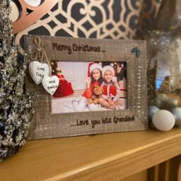 Merry Christmas Nan Grandad Photo Frame - Personalised Xmas Gift Driftwood Picture 6X4 - thumbnail 2