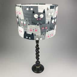 Handmade Grey Cat Lampshade & Cushion Set Velvet Home Decor - thumbnail 2