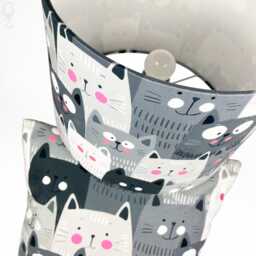 Handmade Grey Cat Lampshade & Cushion Set Velvet Home Decor - thumbnail 3
