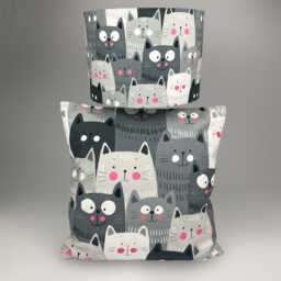 Handmade Grey Cat Lampshade & Cushion Set Velvet Home Decor - thumbnail 1
