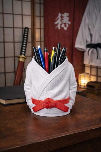 Martial Arts Gi Pen Holder, Karate Desk Organizer, Judo Pencil Dojo Decor, Bookmark Japanese Accessory - image 1