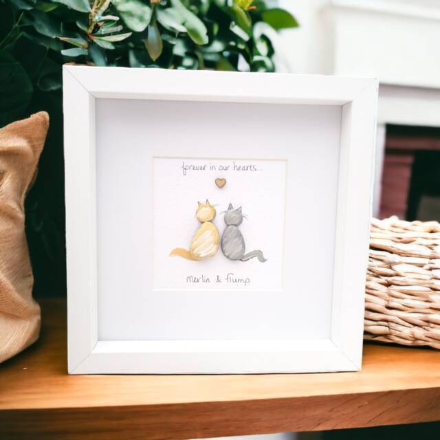 Cats Lovers Gift Personalised Memorial Cat Pebble Picture, Mum, Rainbow Bridge Framed Unique Gift Handmade - image 1