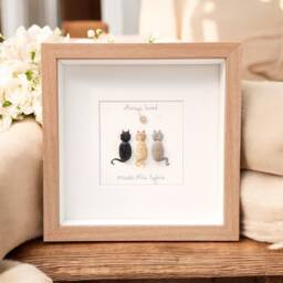 Cats Lovers Gift Personalised Memorial Cat Pebble Picture, Mum, Rainbow Bridge Framed Unique Gift Handmade - thumbnail 3