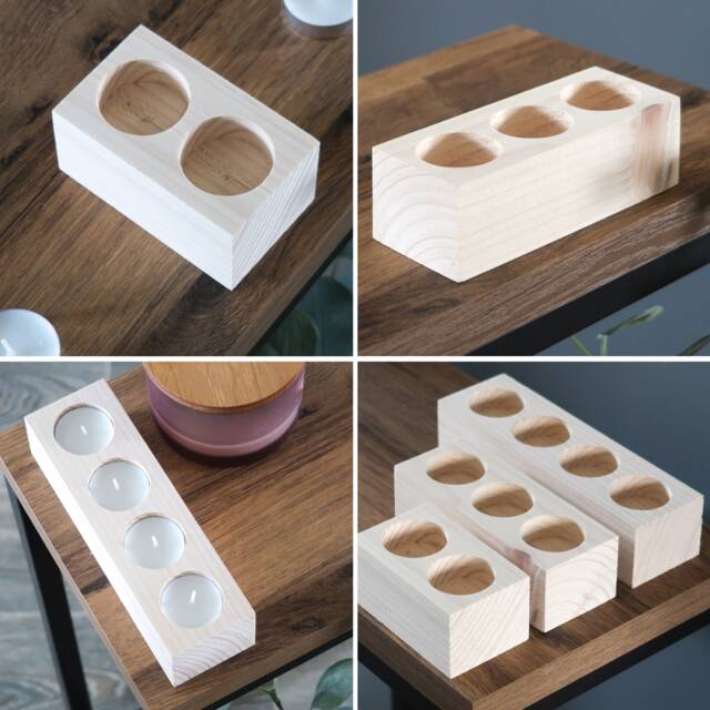Decorative Unpainted Pinewood Tea Light Candle Holder - Perfect For Craft Lovers Double Triple Quadruple Table Centrepiece Home Decor - image 1