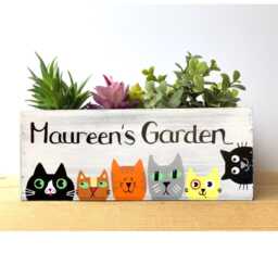 Personalized Cat Planter Rustic Wood Succulent Box, Lover Gift - thumbnail 3