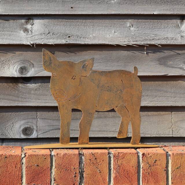 Rusty Metal Pig Garden Statue, Farmhouse Decor - image 1