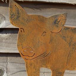 Rusty Metal Pig Garden Statue, Farmhouse Decor - thumbnail 2