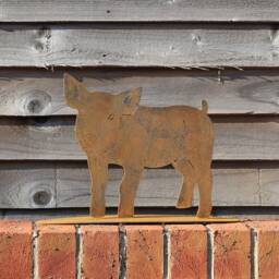 Rusty Metal Pig Garden Statue, Farmhouse Decor - thumbnail 1