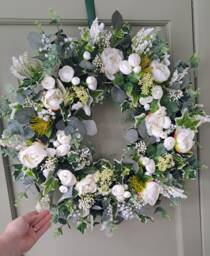 Door Wreath, All Year Spring Large Christmas Wreath Outside, Artificial White Flower - thumbnail 1
