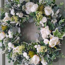 Door Wreath, All Year Spring Large Christmas Wreath Outside, Artificial White Flower - thumbnail 3