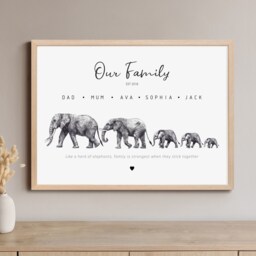 Personalised Elephant Family Print, Custom Home Decor, Animal Mothers Day, Birthday Gift, New Print - thumbnail 2