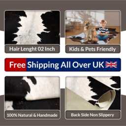 Large Black & White Cowhide Rug Modern Hair-On Leather Accent - 43x50 Inches - thumbnail 4