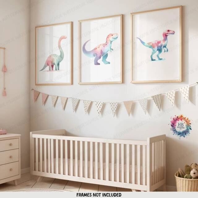 Dinosaur Nursery Wall Art Set - 3 Posters - Boys Bedroom Poster T-Rex Dino Decor Childrens Prints Girls Kids Playroom Artwork - image 1