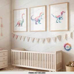 Dinosaur Nursery Wall Art Set - 3 Posters - Boys Bedroom Poster T-Rex Dino Decor Childrens Prints Girls Kids Playroom Artwork - thumbnail 1