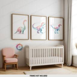 Dinosaur Nursery Wall Art Set - 3 Posters - Boys Bedroom Poster T-Rex Dino Decor Childrens Prints Girls Kids Playroom Artwork - thumbnail 2