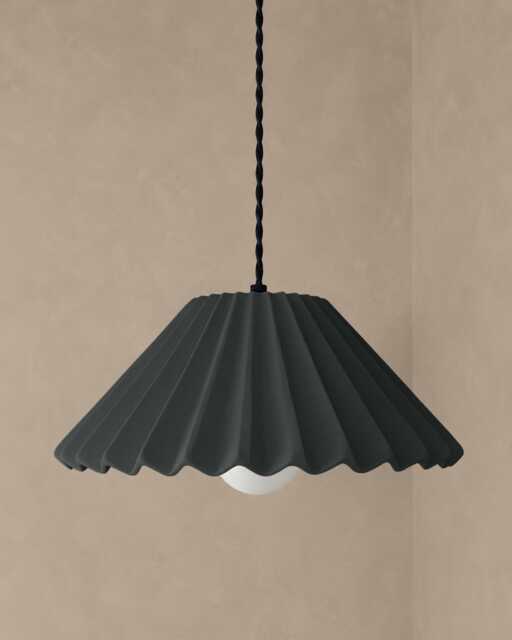Large Picco - Ceramic Pendant Ceiling Light Handmade Minimalist Pleated Hanging Fixture in Shadow Charcoal Gray - image 1