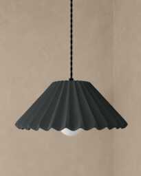 Large Picco - Ceramic Pendant Ceiling Light Handmade Minimalist Pleated Hanging Fixture in Shadow Charcoal Gray - thumbnail 1