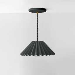 Large Picco - Ceramic Pendant Ceiling Light Handmade Minimalist Pleated Hanging Fixture in Shadow Charcoal Gray - thumbnail 2