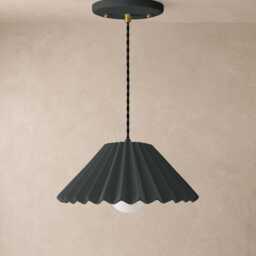 Large Picco - Ceramic Pendant Ceiling Light Handmade Minimalist Pleated Hanging Fixture in Shadow Charcoal Gray - thumbnail 2