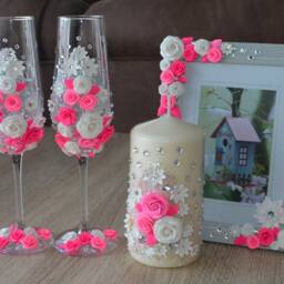 Picture Frame, Wedding Photo Frame With Pink Polymer Clay Roses, Gift, Gift For Any Occasion - thumbnail 4
