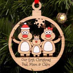 Family Christmas Bauble, Personalised Decorations, Of 3, Xmas Decoration, Reindeer Boy Or Girl, Tree One Child - thumbnail 3