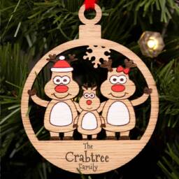 Family Christmas Bauble, Personalised Decorations, Of 3, Xmas Decoration, Reindeer Boy Or Girl, Tree One Child - thumbnail 2